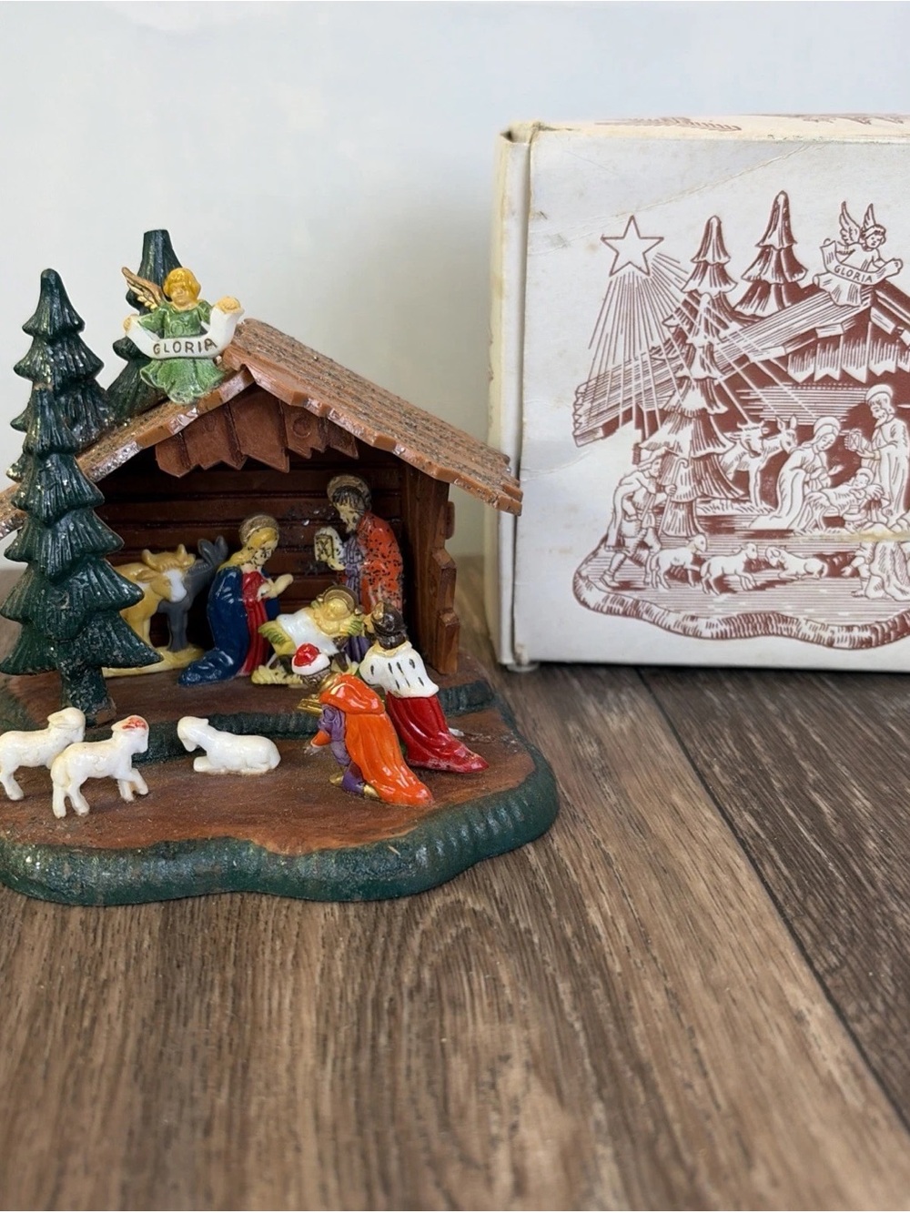 Vtg 1960's Shiny Brite Xmas Plastic Nativity Scene Diorama Germany - READ -